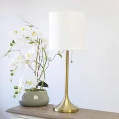 طرح های ساده چراغ میز لهجه ای فلزی طلایی با سایه سفید - # 85W73 |  لامپ به علاوه