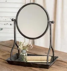 سینی غرور فلزی جذاب Vintage با آینه گرد |  اتسی