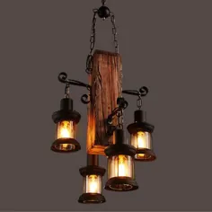 چراغ سقفی آویز لوستر چوبی 4 هد چراغ آویز روستیک صنعتی برای فروش بصورت آنلاین |  eBay