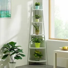 قفسه کتابفروشی گوشه ایستاده گیاه گل چوبی بامبو نردبان سفید ، 3 ردیف