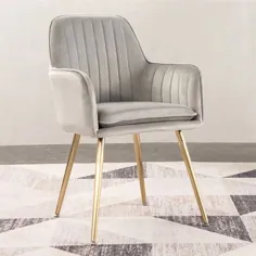 صندلی مدرن مخملی مخمل صندلی روکش دار بژ با پایه های طلایی