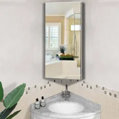 کابینت آینه گوشه حمام از جنس استنلس استیل HOMCOM کابینت ذخیره سازی درب دیواری |  اوسوم انگلستان