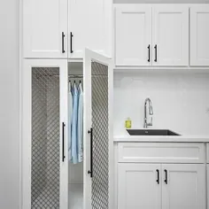 کابینت اتاق لباسشویی سفید با درب مشبک مشکی - انتقالی - اتاق لباسشویی