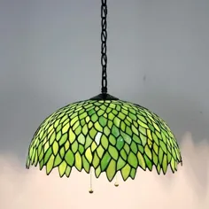 چراغ آویز تیفانی 16 اینچ زنجیره کششی سبز ویستریا آغشته |  اتسی
