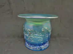 ACGA Fenton Celest Blue Carnival Glass Seacoast Fish Cuspidor |  اتسی