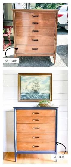 ساحل آبی و چوبی Vintage Dresser Dixie Makeover
