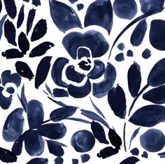 پارچه های رنگی چاپ شده توسط Spoonflower - Navy Floral