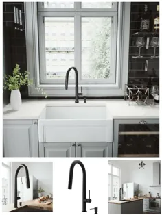 شیر آشپزخانه و کشویی صابون سیاه و سفید