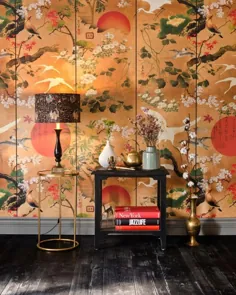 جرثقیل های ژاپنی - کاغذ دیواری طراح / پانل پوشش دیوار - دیوار ویژگی - جرثقیل طرح سنتی ژاپنی پرندگان خورشید جینکو شرقی