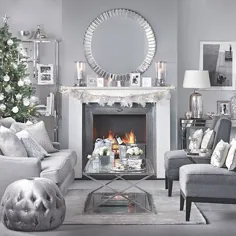 اتاق نشیمن کریسمس نقره ای و خاکستری |  تزئین |  خانه ایده آل
