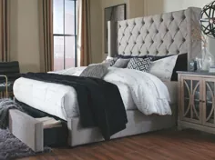 تخت خواب اثاثه یا لوازم داخلی Sorinella Queen با 1 کشوی ذخیره سازی بزرگ ، خاکستری