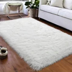 فرش سفید کرکی برای اتاق خواب فرش نخی Faux Furs برای اتاق خواب فرش خانگی اتاق نشیمن اتاق خواب فرش دکو با 8 عدد گیره فرش PCS برای فرش های منطقه (2x3ft / 60x90CM ، سفید)