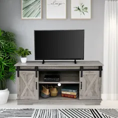 پایه تلویزیون UBesGoo Wooden 58 "برای تلویزیون های تا 60" با کابینت ذخیره سازی کنسول رسانه ای درب انبار چوبی انبار مخصوص اتاق نشیمن ، اتاق خواب ، شوینده خاکستری روستیک - Walmart.com