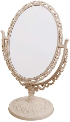 آینه آرایشی رومیزی رومیزی XPXKJ 7 اینچ با بزرگنمایی 3 برابر ، قاب تزئینی ABS دو طرفه اروپایی برای آینه لباس اتاق خواب حمام (بیضی ، بژ)