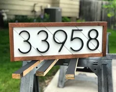 شماره های خانه سیاه و سفید Shiplap آدرس خانه نشانه سیاه |  اتسی