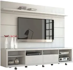 پایه تلویزیون Manhattan Comfort Cabrini و صفحه تلویزیون شناور دیواری با چراغ های LED 2.2 در براق سفید
