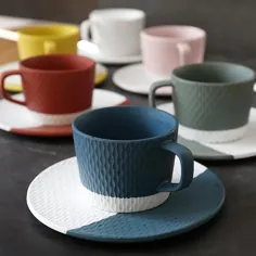 مجموعه 4 عدد کاردستی لیوان چینی و سرامیکی رنگین کمانی رنگی ، لیوان های چای ، طراحی داخلی دکوراسیون