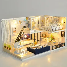 کادوی کریسمس ❤ عروسک خانه مینیاتور DIY دست ساز کیت 3D عروسک خانه چوبی با مبلمان LED چراغ خانه مدل مدل عروسک بازی کودکان و نوجوانان کودکان Grils پسران اسباب بازی - Walmart.com