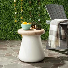 Safavieh Button Ivory Round Stone Indent / Outdoor Accent Table-VNN1005B - ​​انبار خانه