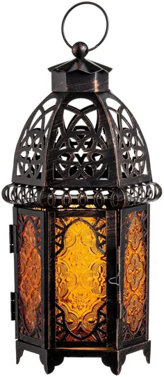 فانوس شمع پرنعمت DECORKEY ، فانوس آویز تزئینی به سبک مراکشی ، فانوس رومیزی فلزی ، نگهدارنده شمع هالووین برای پاسیوی فضای باز (کهربا)