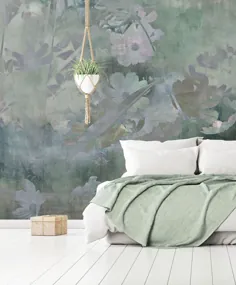 نقاشی دیواری سبز گلدار - کاغذ دیواری Feathr و نقاشی دیواری دیواری - تصاویر پس زمینه طراح منحصر به فرد