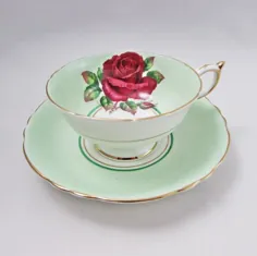 فنجان چای سبز و بشقاب پاراگون گل رز امضا شده جانسون |  اتسی