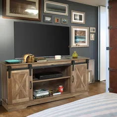 پایه تلویزیون چوبی Jaxpety با درب کشویی انبار مخصوص تلویزیون های 65 اینچ ، کابینت ذخیره کنسول رسانه ای Farmhouse Style ، برای اتاق نشیمن خانگی ، بلوط سفید - Walmart.com