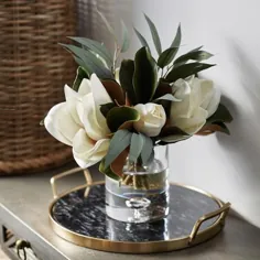 چیدمان Real Touch Magnolia و اکالیپتوس در گلدان استوانه شیشه ای