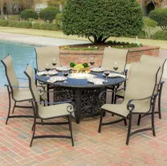La Salle 7 Piece Sling Patio Dining Set With Table Pit Table By Lakeview Designs Outdoor: BBQGuys