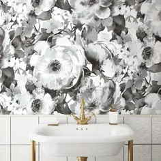 هم اتاقی ها از آبرنگ پوست گل و کاغذ دیواری استیک به رنگ سیاه / سفید
