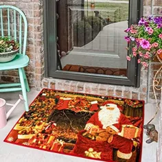 فرش Zareas Merry Christmas Rug 2x3 Santa by Fireplace Entry Door Mat Indoor Outdoor Runne ...