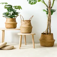 Seagrass Belly Basket Storage Plant Pot گلدان تاشو دکوراسیون کیف لباسشویی - Walmart.com