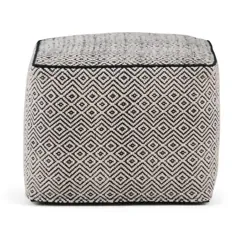 Simpli Home Brynn Transitional Square Pouf in Black Patterned، Natural پنبه-AXCPF-08 - انبار خانه