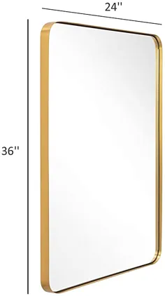 آینه دیواری طلایی ، آینه 24 36 36 اینچ برای حمام ، قاب فلزی ضد زنگ برنجی براق شده با گوشه ای گرد ، آینه دیواری پانل شیشه ای مستطیل برای تزئین حمام ، غرور ، دستشویی