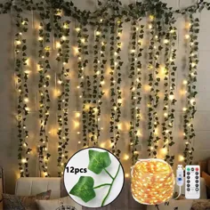 10.32 دلار 45 OFF تخفیف | 12 عدد گیاهان مصنوعی پیچک گل تاج حلقه با USB 10M LED Fairy Light Fake Leaf برگ انگور آویز برای زندگی در خانه DIY زیبایی اتاق تزئین | گیاهان مصنوعی |  - AliExpress