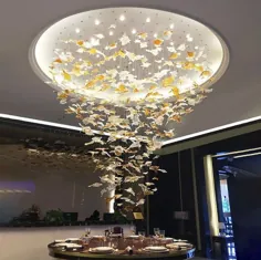 لوستر-سرسرای-شلوار-لوستر-لوستر شیشه ای MURANO - برگ های شیشه دست ساز - پروانه کاپری-هنر-غذاخوری مدرن