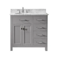 Virtu USA Caroline Parkway 36 in. W Bath Bath Vanity in Cashmere Grey with Marble Vanity Top in White with Round Basin-MS-2136R-WMRO-CG-NM - انبار خانه