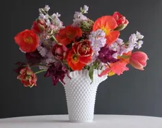 گلدان گلدان شیشه ای شیرین Hobnail Fenton Large and Round |  اتسی