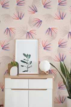 کاغذ دیواری قابل جابجایی گل بژ / کاغذ دیواری چسب دار |  اتسی