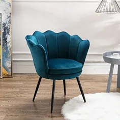 صندلی تکیه ای مخملی صندلی برای اتاق نشیمن / اتاق تخت ، صندلی بازو اوقات فراغت مدرن و اثاثه یا لوازم داخلی اواسط قرن با پایه های فلزی سیاه ، صندلی مهمان ، صندلی غرور (آبی تیل)