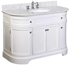 غرور حمام 48 اینچ مونتاژ (کارارا / سفید): شامل کابینت سفید با کانتینر معتبر ایتالیایی Carrara از سنگ مرمر و سینک ظرفشویی سفالی سفید