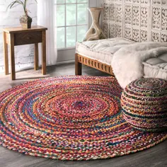 قالیچه بافته شده دست گرد پنبه رنگارنگ پنبه ای رنگی |  اتسی