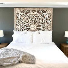 تختخواب سفارشی 71 "تختخواب پادشاه سفید تزیین دیوار چوبی چوب ساج ماندالا