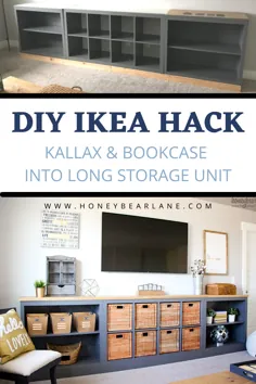 ایده های پروژه DIY ، Ikea Hack: Kallax & Bookcase Into Long Storage Unit.