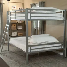 تختخواب کامل روی دو طبقه با نردبان با رنگ فلزی نقره ای