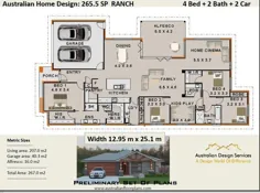 267.5 متر مربع طرح خانه سبک Ranch 4 خانه مفهومی اتاق خواب |  اتسی