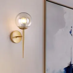 Clear Glass Globe Wall Sconce Modern 1 نور نشیمن چراغ روشنایی در طلا - چراغ های دیواری طلایی - 110 ولت - 120 ولت