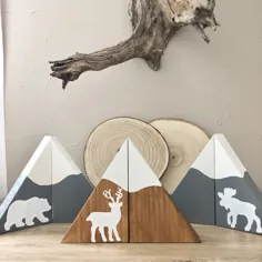 Woodland Wooder Deer Snow Capped Mountain Bookends wood |  اتسی