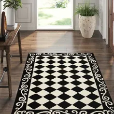 فرش فرش مشکی و عاجی پشمی دست قلاب چلسی اندازه فرش: مربع 6 '