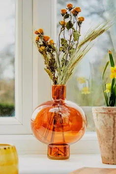 گلدان حبابی شیشه ای نارنجی